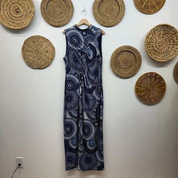 Ashley Steward Blue White Cinched Ruched High Neck Maxi Dress Plus Size 18/20W - Picture 2 of 8